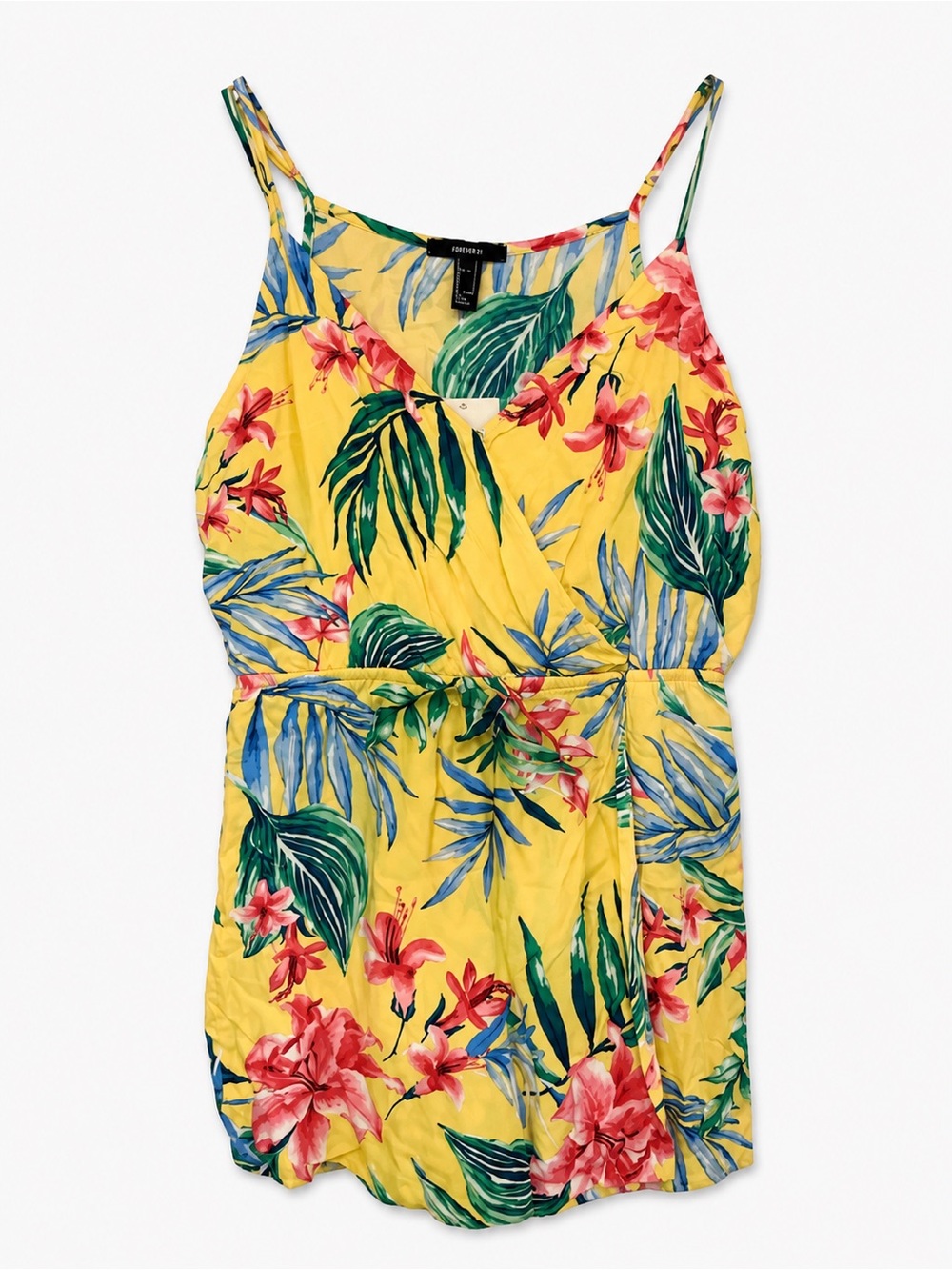 Forever 21 Yellow Tropical Floral Wrap Romper